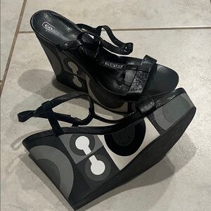 Coach Black and Gray Patterned Wedges